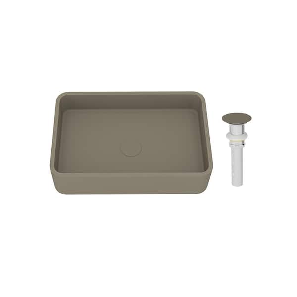 19.7 in. L X 12.8 in. W Vessel Concrete Bathroom Sink in Taupe Clay Gray with Matching Drain