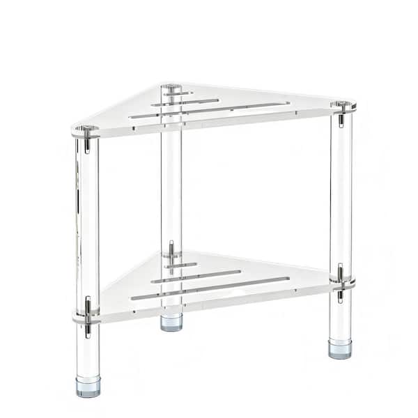 11.42 in. Waterproof Acrylic Corner Shower Stool in Clear for Shaving Legs, Triangle Shower Foot Rest with Storage Shelf