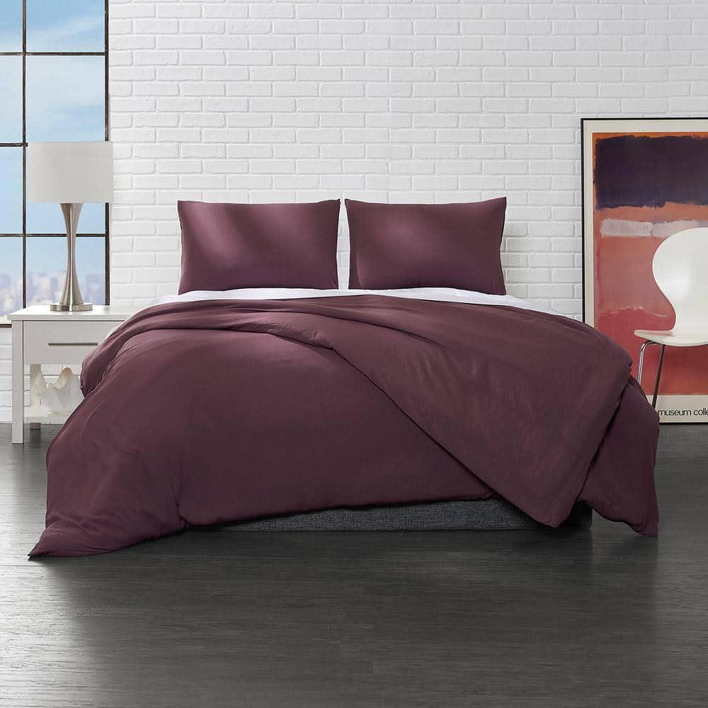 Eggplant Microfiber Full/Queen Duvet Cover Set
