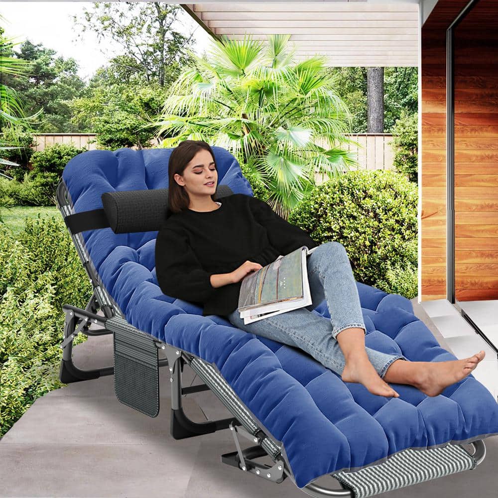 BOZTIY Portable Lounge Chair, Black 5-Fold Sleeping Cots Steel