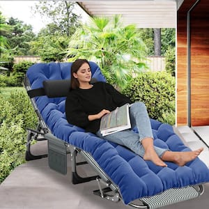 BOZTIY Portable Lounge Chair Black 5 Fold Sleeping Cots Steel Outdoor Lounge Chair with Cushion Guard Gary Cushion 1 Pack K16SZC N33 1 The Home Depot