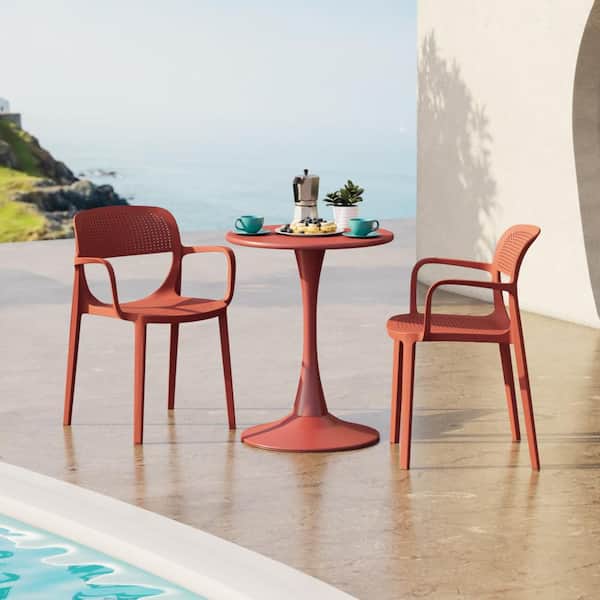 Frond and Form Outdoor Patio Assembled Poly Plastic Stacking Dining Armchair (Set of 2), Red