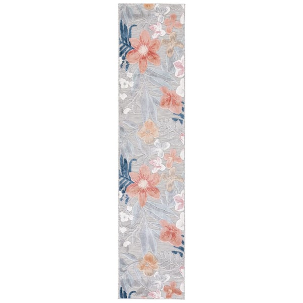 Cabana 2 ft. x 13 ft. Gray/Rust Floral Runner Rug