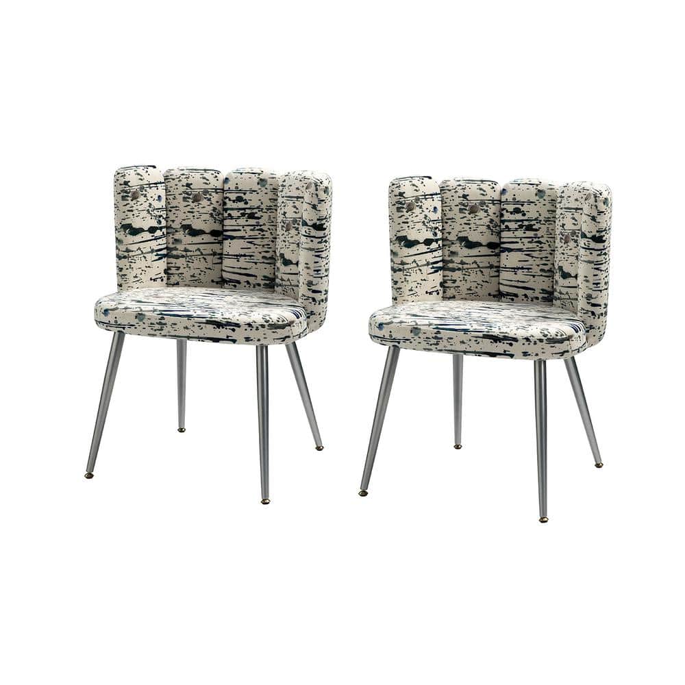 JAYDEN CREATION Hugo Ivory Upholstered Modern printed fabric Accent Side Chair with Shell Back