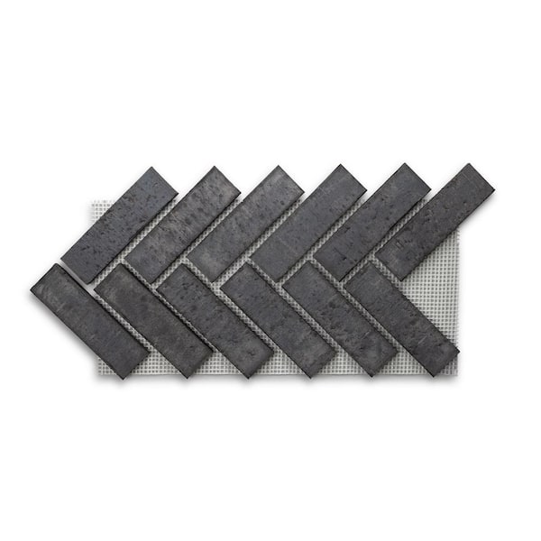 28 in. x 12.5 in. x 0.5 in. Brickwebb Herringbone Obsidian Thin Brick Sheets (Box of 5-Sheets)