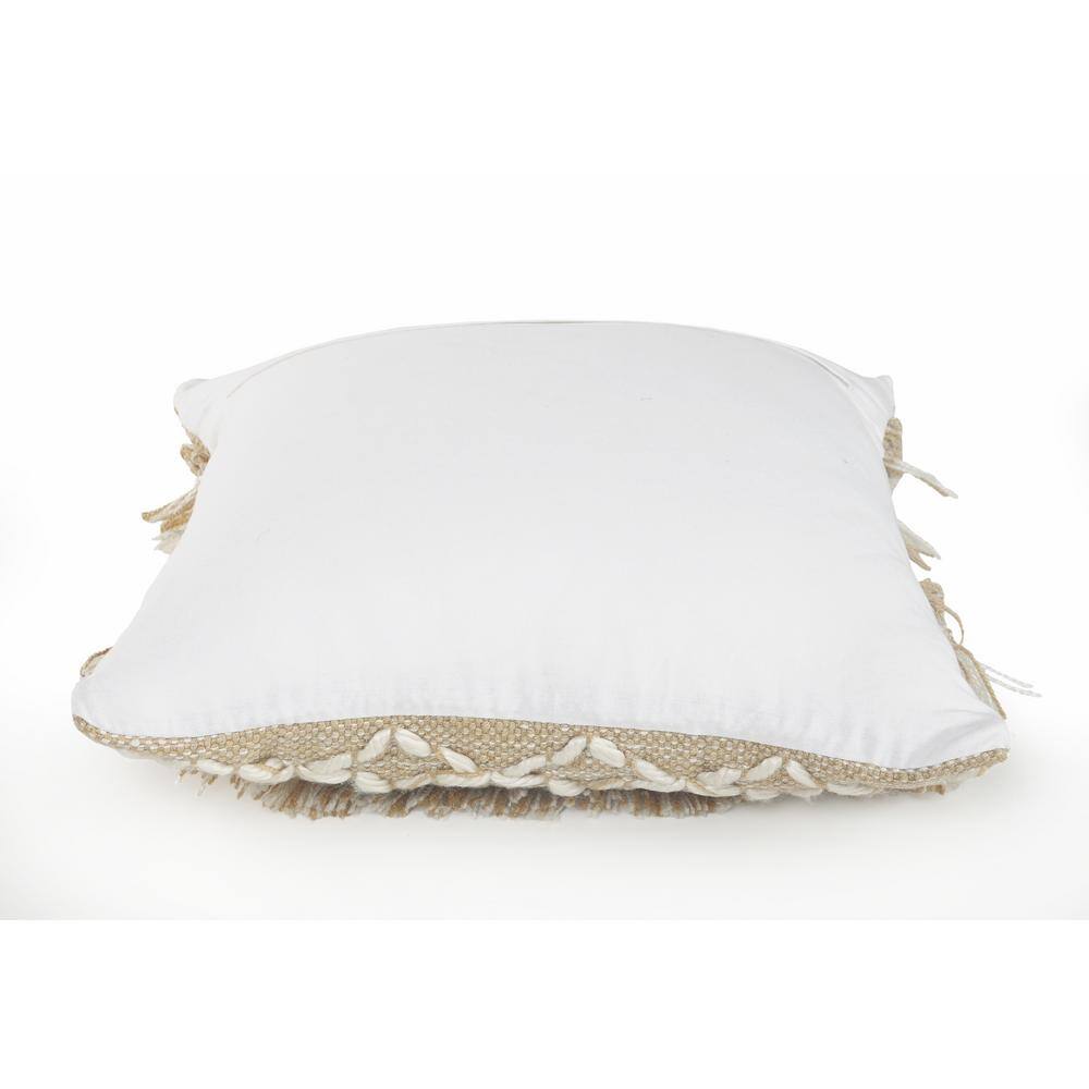 Tan and Beige Geometric Fringe Throw Pillow Set