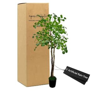 Handmade 5 ft. Artificial Rain Tree in Home Basics Plastic Pot Made with Real Wood and Moss Accents