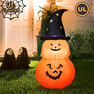 5 ft. Halloween Inflatable Pumpkin Decoration with LED Light Witch Hat