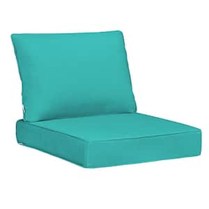 22.5in.x24.5in. 19in.x22.5in. 2-Piece Deep Seat Rectangle Outdoor Lounge Chair Cushion/Throw Pillow Set in Pool Blue