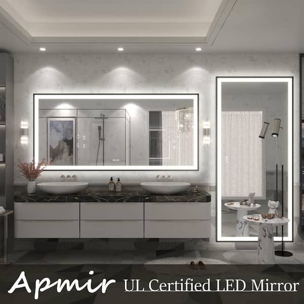 77 in. W x 36 in. H Rectangular Space Aluminum Framed Dual Lights Anti-Fog Wall Bathroom Vanity Mirror in Tempered Glass