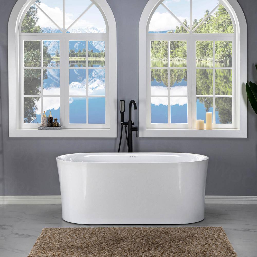 67" White Freestanding Acrylic Air Soaking Bathtub with Brushed Nickel Trim