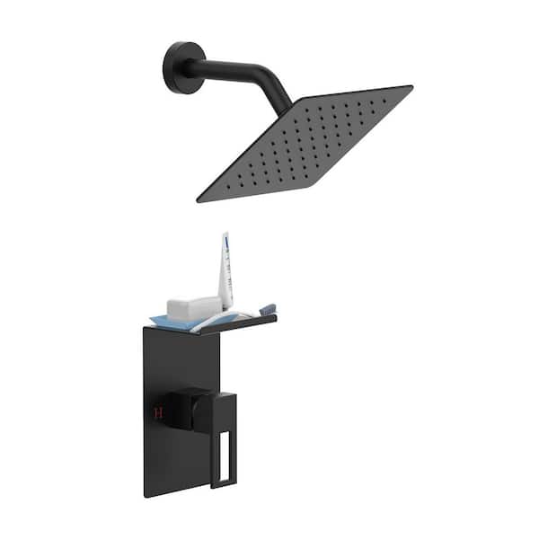Rainfull Single Handle 1-Spray 8 in. Shower Faucet 1.8 GPM Kit with Pressure Balance Valve in Matte Black