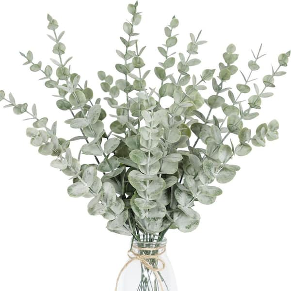 14.17 in. Green Indoor/Outdoor Artificial Eucalyptus Leaves with Stems Home Decorations Centerpiece