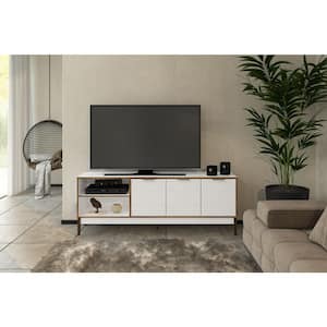 Toronto White and Walnut TV Stand Fits TV's up to 75 in.with 2-Caninets