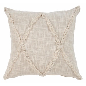 Rhea Refreshing Ivory Tufted Cross Geometric Soft Poly-Fill 26 in. x 26 in. Throw Pillow