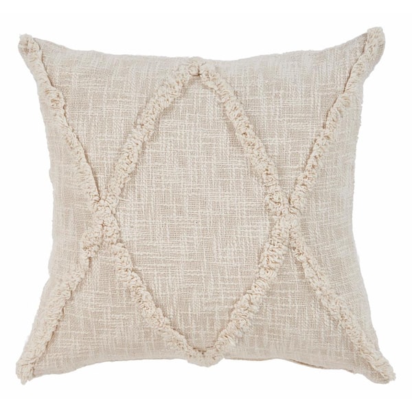 LR Home Rhea Refreshing Ivory Tufted Cross Geometric Soft Poly-Fill 26 in. x 26 in. Indoor Throw Pillow