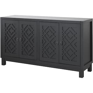 60 in. W x 15.7 in. D x 32 in. H Black Linen Cabinet with 4 Doors, Pull Ring Handles