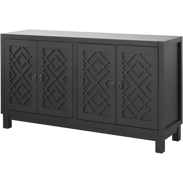Unbranded 60 in. W x 15.7 in. D x 32 in. H Black Linen Cabinet with 4 Doors, Pull Ring Handles