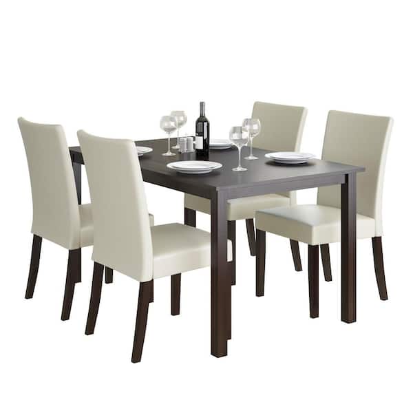 CorLiving Atwood 5-Piece Dining Set with Cream Leatherette Seats