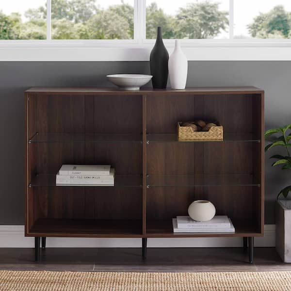 Walker Edison Furniture Company 34 in. Dark Walnut Wood 6-shelf Standard Bookcase with Adjustable Shelves