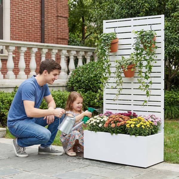 【パピオン】テーブル① PexFix 59 in. H x 30 in. W White Planter Box with Trellis Elevated