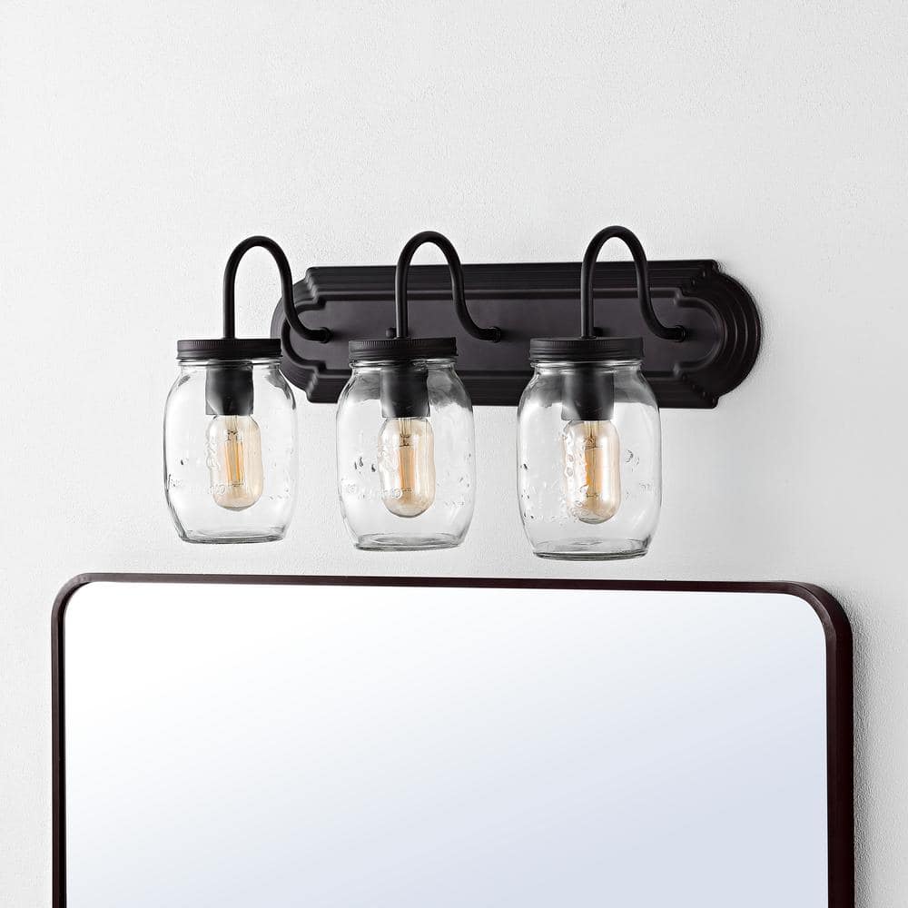 Gaines Industrial Rustic 19.3" Bronze LED Jelly Jar Vanity Light