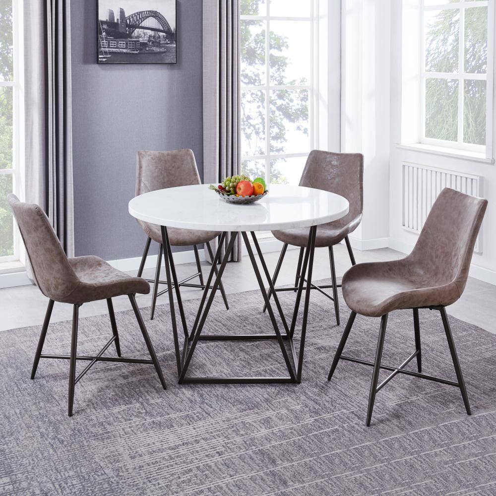 Ramona White Marble Top Round Dining Table with Bronze Base