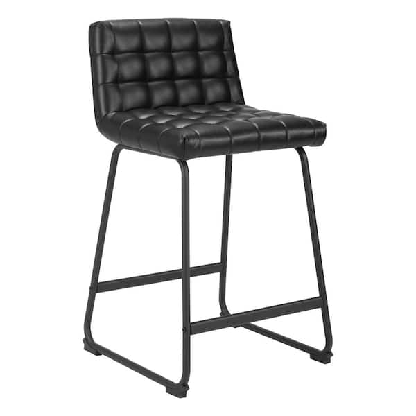 ZUO Pago 26.2 in. Solid Back Wood Frame Counter Stool with Faux Leather Seat - (Set of 2)