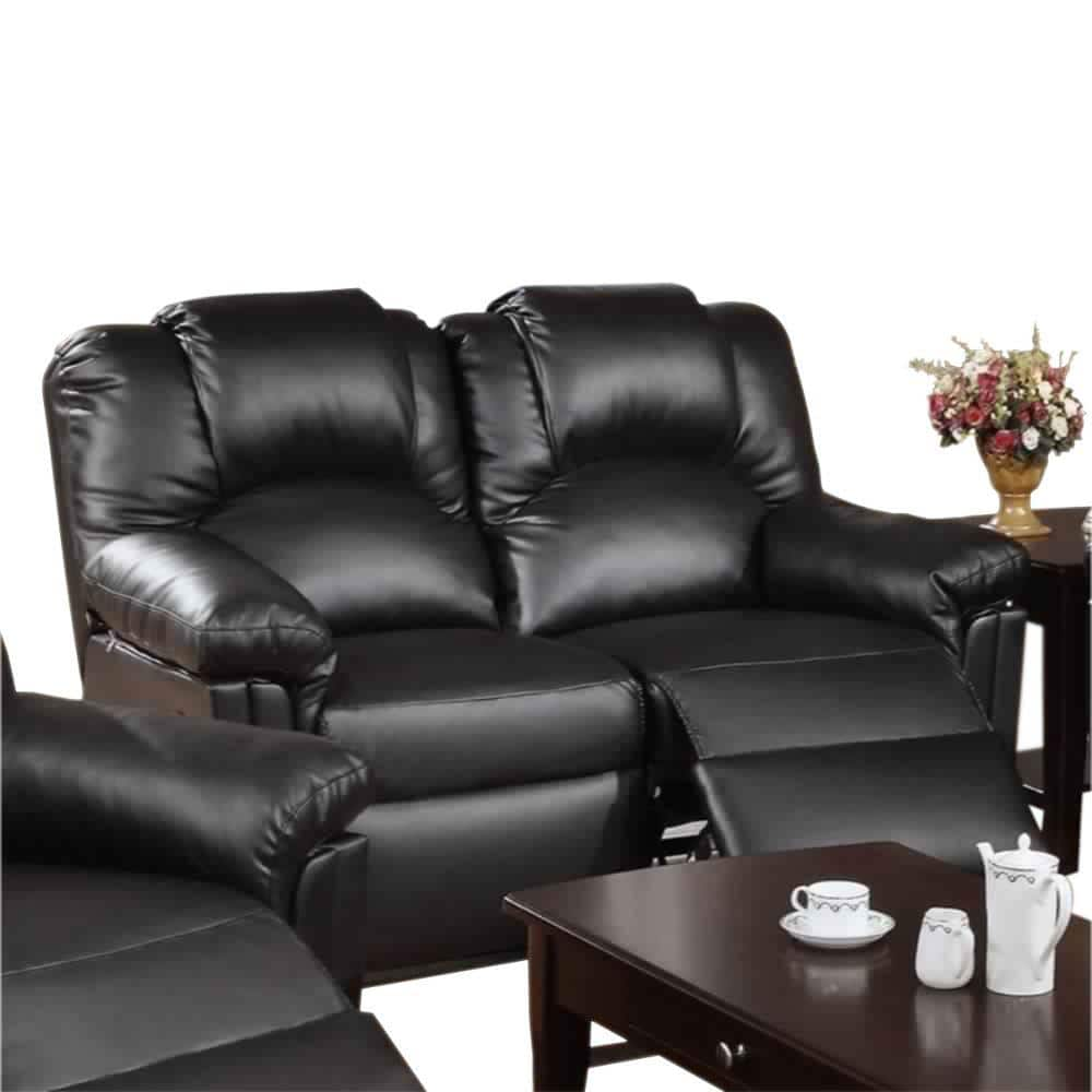 Benjara Beige Leather Power Recliner Loveseat With Storage Console ...