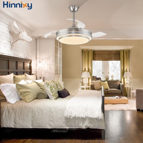 HINNIXY 42 in. Indoor Brushed Nickel Downrod 3-Colors 6-Speeds LED  Retractable Ceiling Fan with Light Kit and Remote Control Y22FSD0012-2801HD  - The Home Depot