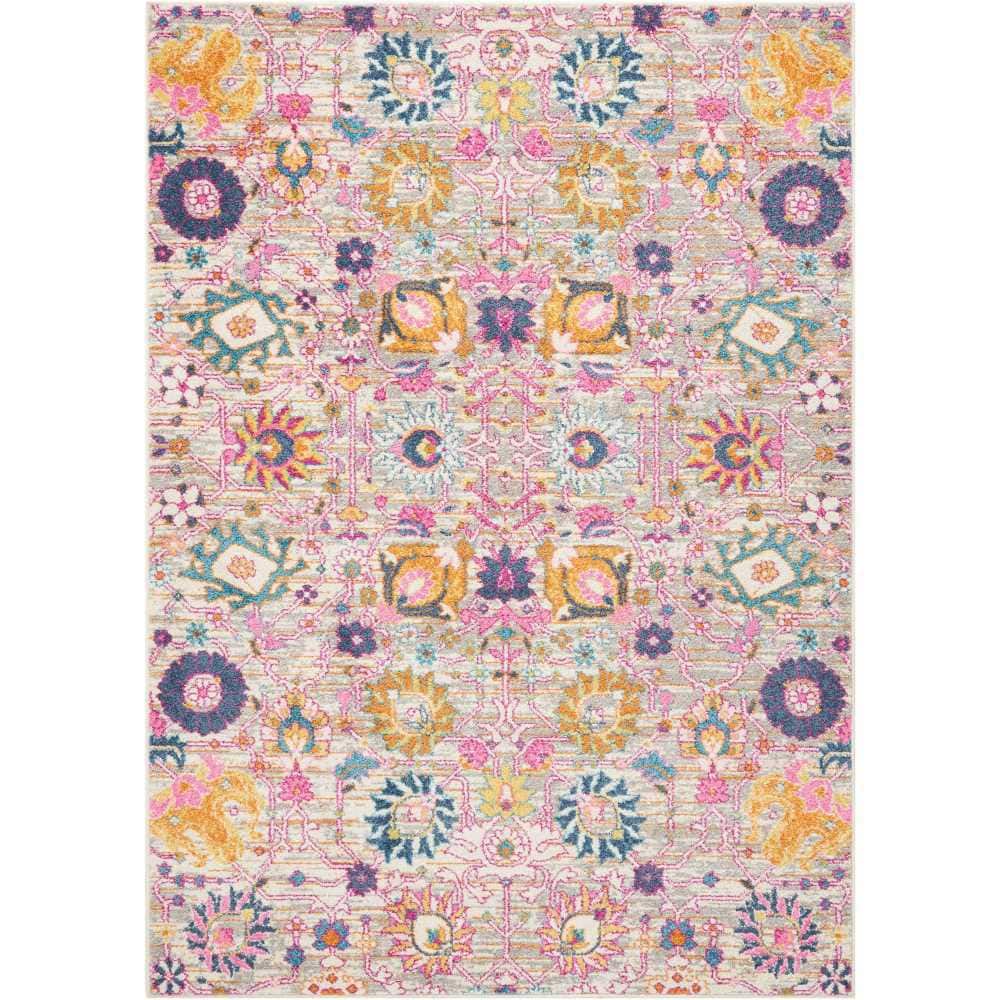 Silver Floral Bliss Reversible Synthetic Rug 6'7" x 9'6"
