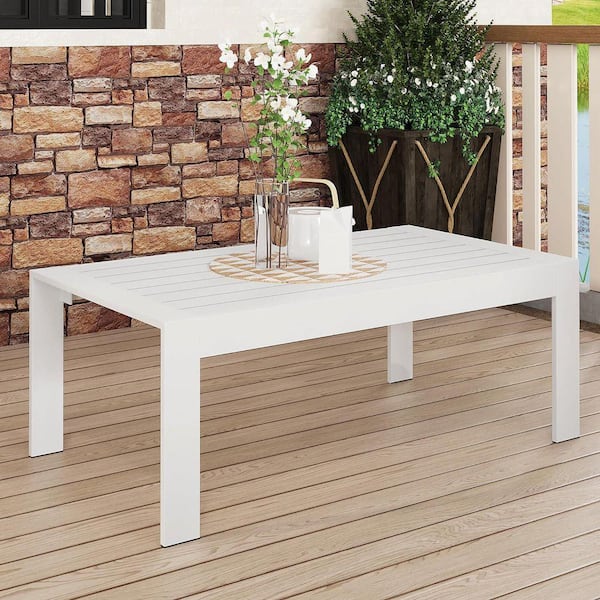 Modern Rectangle All-Weather Aluminum White Outdoor Coffee Table 