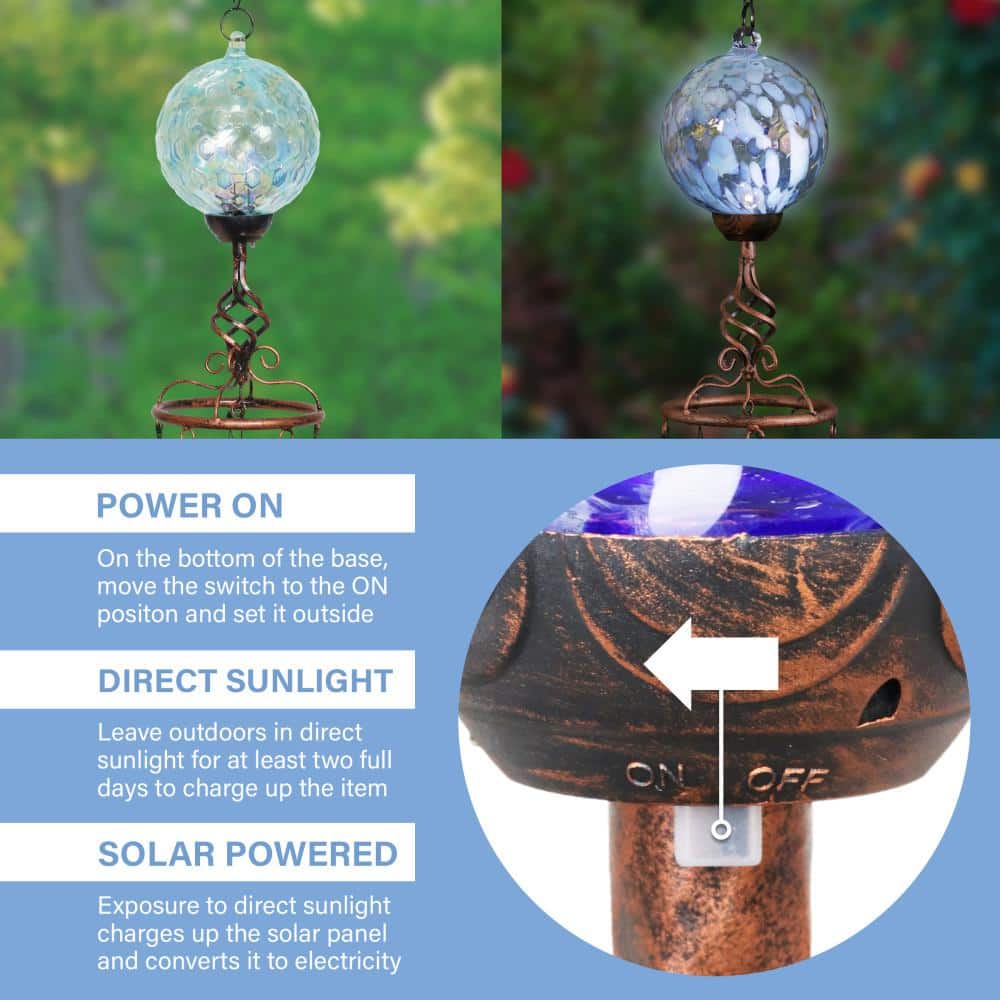 Light Blue Solar Pearlized Honeycomb Glass Wind Chime with Metal Finial