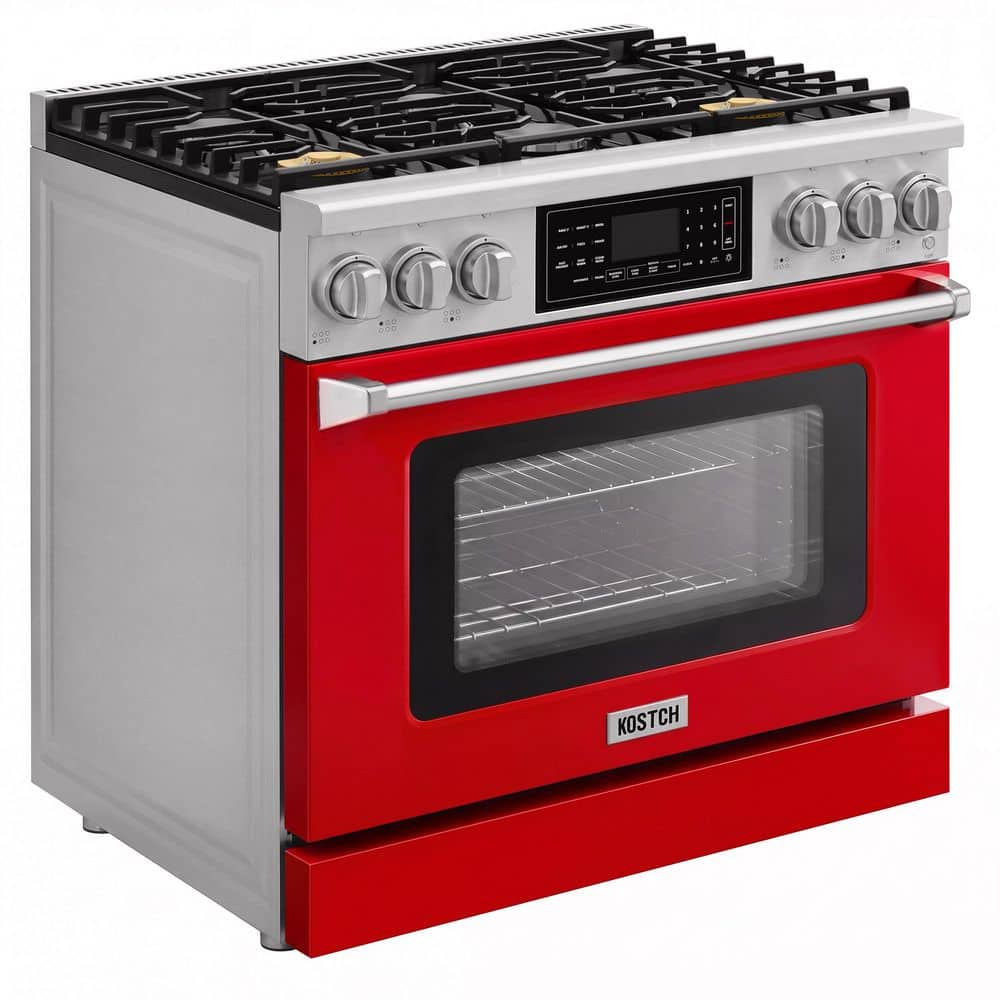 Tilt Panel 36 in. 6-Burner Freestanding Propane Gas Range with 6.2 cu. ft. Self-Cleaning Air Fry Convection Oven in Red price history on PriceWatchPro
