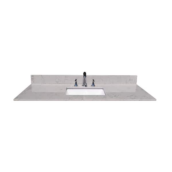 FUNKOL 49 in. W x 22 in. D Stone Vanity Top in Gray with White Rectangular Ceramic Single Sink and 3 Faucet Hole