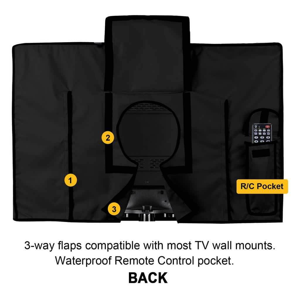Black Weatherproof Polyester TV Cover with Remote Pocket for 30"-32" TVs