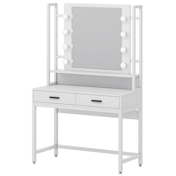 Transitional Nickel Bronze Metal Make Up Vanity and Stool with Mirror 