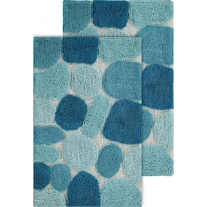 Pebbles Arctic Blue 20 in. x 32 in. Cotton 2-Piece Bath Rug Set