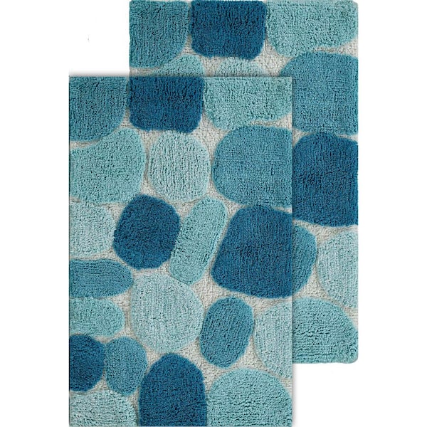 Chesapeake Merchandising Pebbles Arctic Blue 20 in. x 32 in. Cotton 2-Piece Bath Rug Set