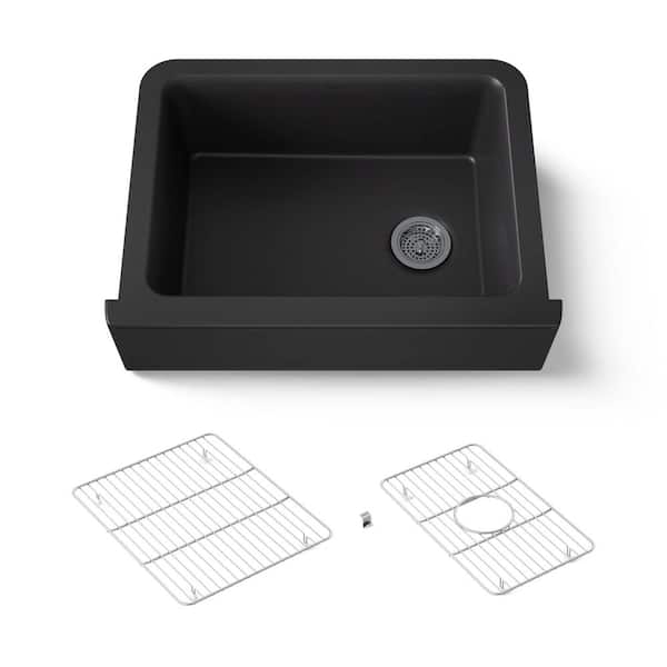 Cairn Matte Black Granite Composite 29.6875 in. Single Bowl Undermount Kitchen Sink