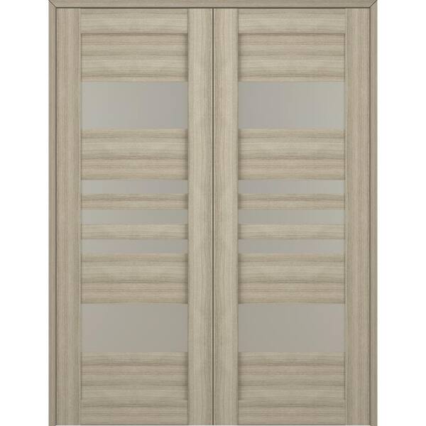Belldinni Leti 48 in. x 84 in. Both Active 5-Lite Frosted Glass Shambor Wood Composite Double Prehung Interior Door