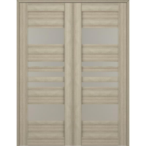 Belldinni Leti 64 in. x 84 in. Both Active 5-Lite Frosted Glass Shambor Wood Composite Double Prehung Interior Door