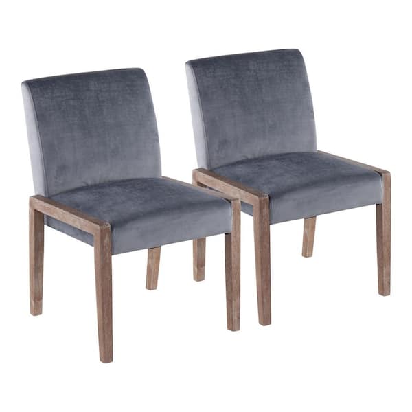 Lumisource Carmen Blue Velvet and White Washed Wood Side Dining Chair (Set of 2)