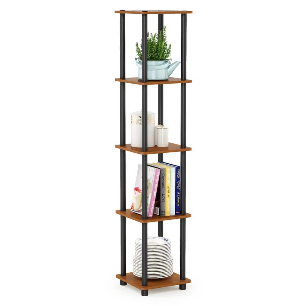 Adjustable Black and Light Cherry 5-Tier Corner Bookshelf