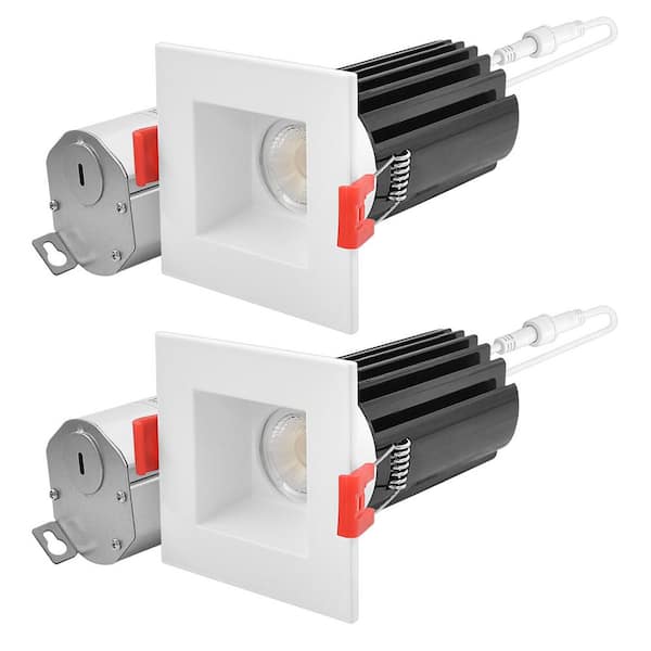 LUXRITE 2 in. Square LED Recessed Light J-Box 15 Watt 5 Color Selectable 2700K-5000K 1000 Lumens Dimmable Wet Rated (2 Pack)