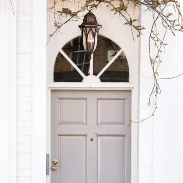 Berkshire 4-Light Burnished Antique Copper Outdoor Hanging Pendant Light with Clear and Frosted Seedy Glass Shade