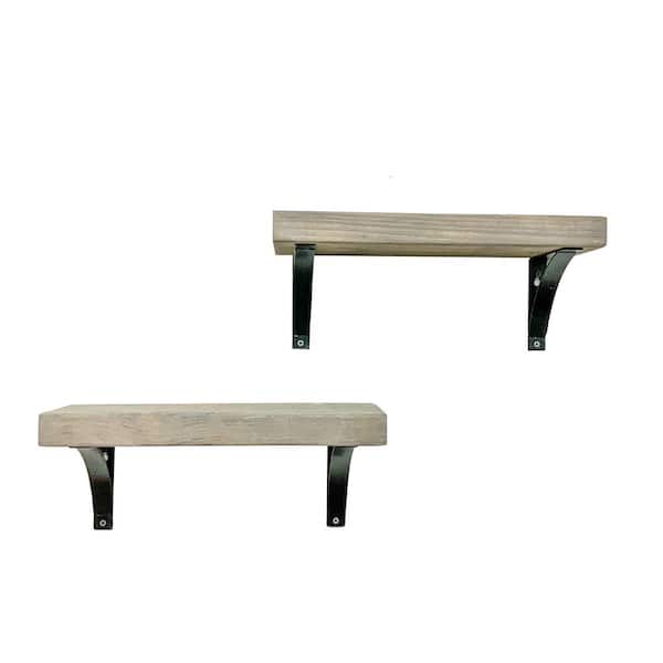 Del Hutson Designs 16 in. Gray Industrial Grace Simple Shelves (Set of 2)