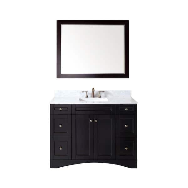 Virtu USA Elise 49 in. W Bath Vanity in Espresso with Marble Vanity Top in White with Square Basin and Mirror