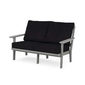 Prairie Deep Seating Plastic Outdoor Loveseat with in Slate Grey/Midnight Linen Cushions