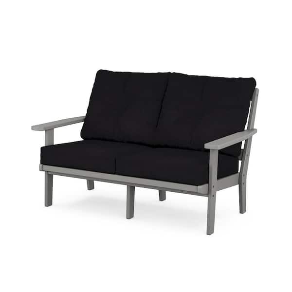 POLYWOOD Prairie Deep Seating Plastic Outdoor Loveseat with in Slate Grey/Midnight Linen Cushions